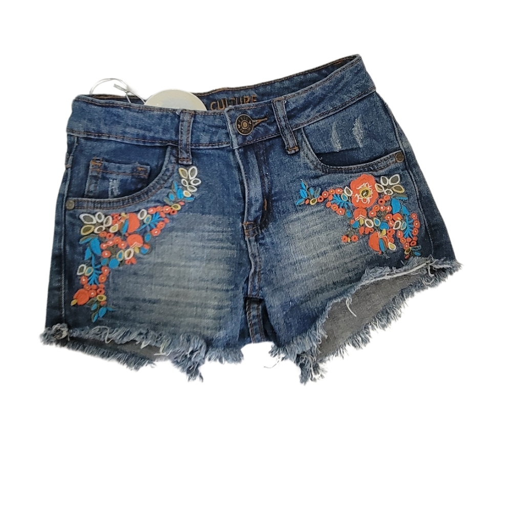 Blue Denim Embroidered Women's Shorts